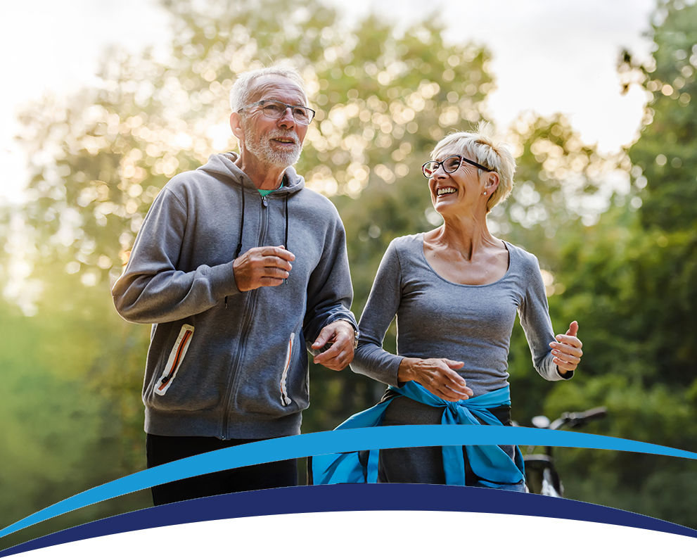 senior couple running